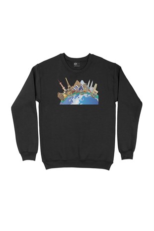 Travel To World Siyah Sweatshirt