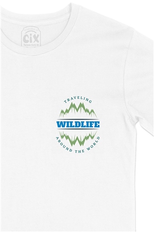 Travelin Around The World Cep Logo Tasarımlı Beyaz Tişört