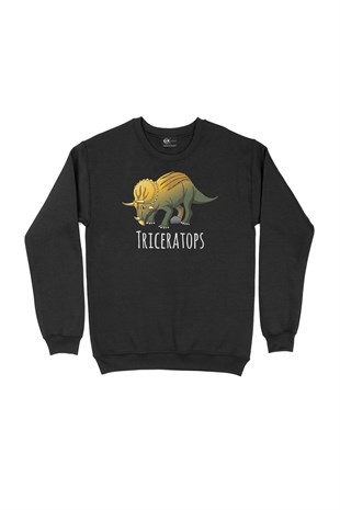 Triceratops Dinozor Siyah Sweatshirt