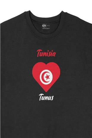 Tunus Bayraklı Kalpli Siyah Sweatshirt
