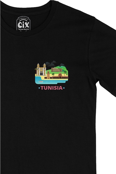 Tunus Cep Logo Tasarımlı Siyah Tişört