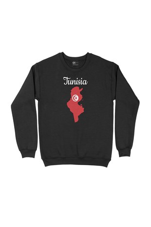 Tunus Haritalı ve Bayraklı Siyah Sweatshirt