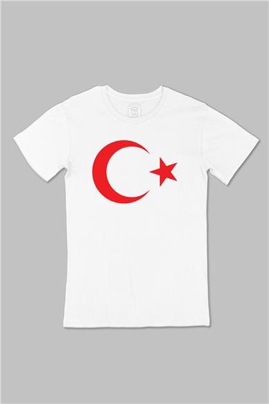 Türk Bayrağı Ay Yıldız Büyük Baskılı Beyaz Tişört