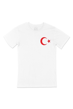 Türk Bayrağı Cep Logo Tasarımlı Beyaz Tişört