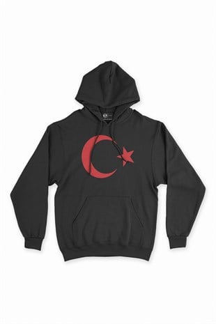 Türk Bayrağı Siyah Kapşonlu Sweatshirt Hoodie