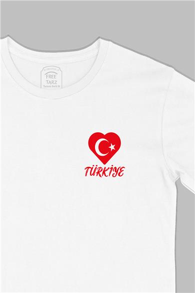 Türkiye Baskılı Cep Tasarım Beyaz Tişört