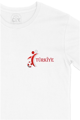 Türkiye Futbol Milli Takımı Cep Logo Tasarımlı Beyaz Tişört