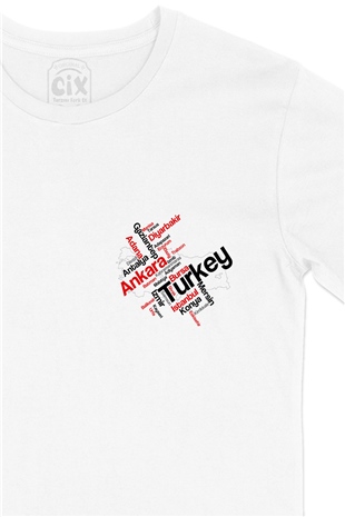 Türkiye Şehirleri Cep Logo Tasarımlı Beyaz Tişört