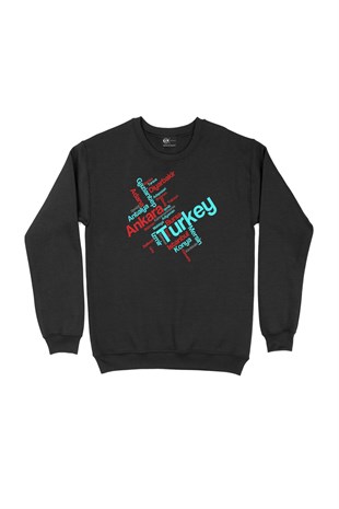 Türkiye Şehirleri Siyah Sweatshirt