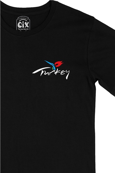 Türkiye Turizm Laleli Cep Logo Tasarımlı Siyah Tişört