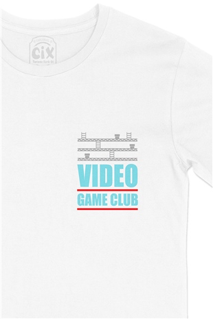 Turkuaz Video Game Club Cep Logo Tasarımlı Beyaz Tişört