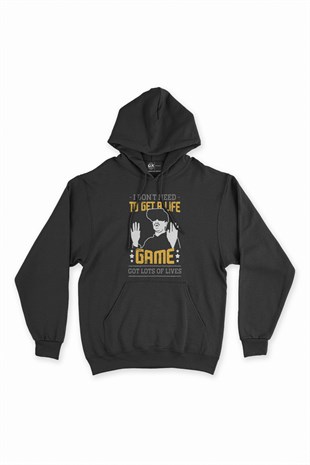 Turuncu Dont Need Life Siyah Kapşonlu Sweatshirt Hoodie