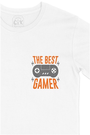 Turuncu The Best Gamer Cep Logo Tasarımlı Beyaz Tişört