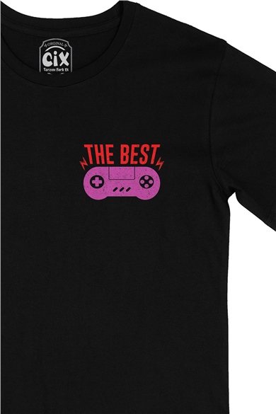 Turuncu The Best Gamer Cep Logo Tasarımlı Siyah Tişört