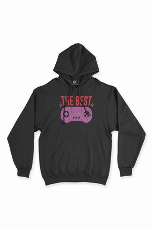 Turuncu The Best Gamer Siyah Kapşonlu Sweatshirt Hoodie