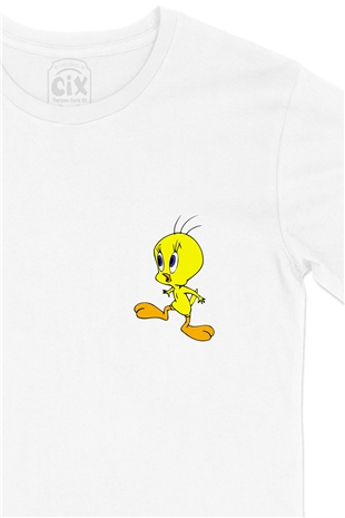 Tweety Cep Logo Tasarımlı Beyaz Tişört