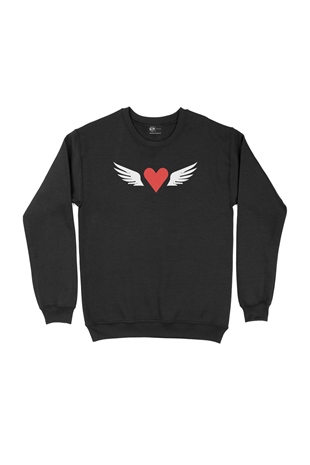 Uçan Kalp Kanatlı Siyah Sweatshirt