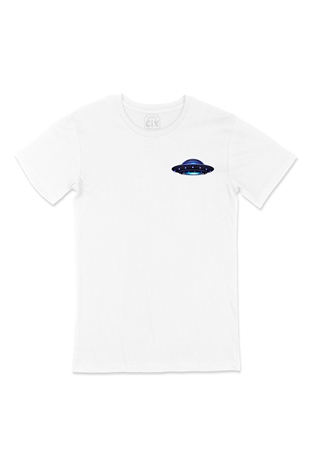 UFO Cep Logo Tasarımlı Beyaz Tişört