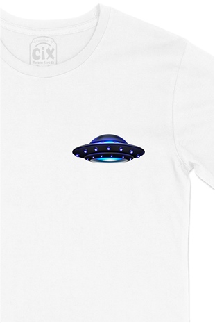 UFO Cep Logo Tasarımlı Beyaz Tişört