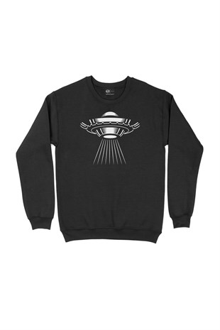 Ufo Tasarımlı Siyah Sweatshirt