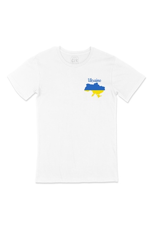 Ukrayna Haritalı ve Bayraklı Cep Logo Tasarımlı Beyaz Tişört
