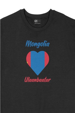Ulan Batur Moğolistan Bayraklı Kalpli Siyah Sweatshirt