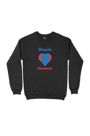 Ulan Batur Moğolistan Bayraklı Kalpli Siyah Sweatshirt