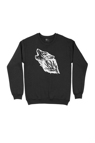 Uluyan Kurt Başlı Siyah Sweatshirt