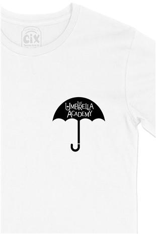 Umbrella Academy Cep Logo Tasarımlı Beyaz Tişört