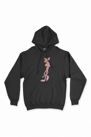 Umursamaz Pembe Panter Siyah Kapşonlu Sweatshirt Hoodie