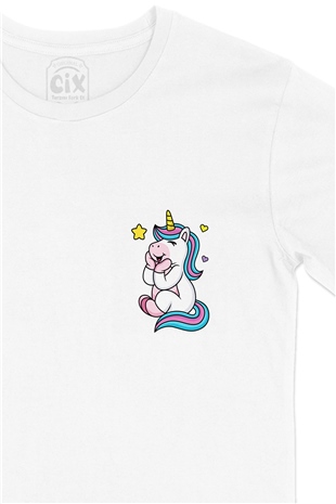 Unicorn Cep Logo Tasarımlı Beyaz Tişört