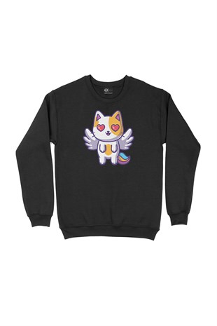 Unicorn Kedi Siyah Sweatshirt
