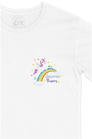 Unicorn Power Cep Logo Tasarımlı Beyaz Tişört