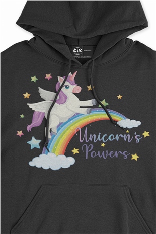 Unicorn Power Siyah Sweatshirt Hoodie