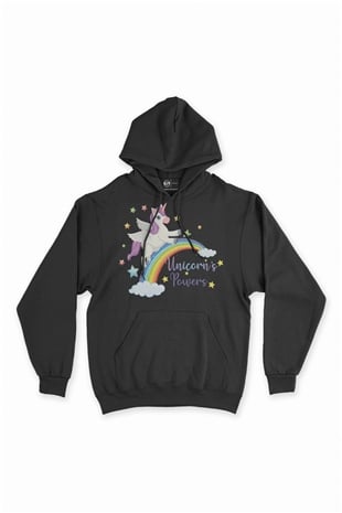 Unicorn Power Siyah Sweatshirt Hoodie