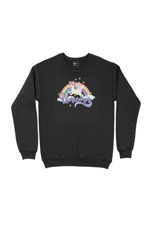 Unicorn Tasarımlı Siyah Sweatshirt