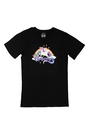 Unicorn Tasarımlı Siyah Tişört