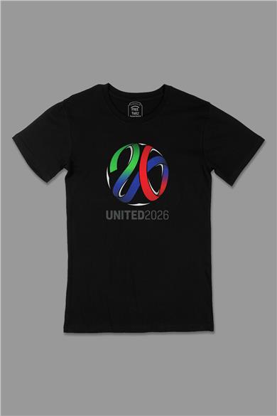 United 2026 Dünya Kupası Büyük Baskılı Siyah Tişört