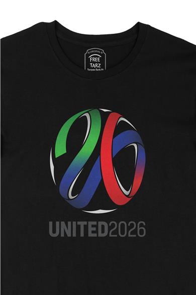 United 2026 Dünya Kupası Büyük Baskılı Siyah Tişört