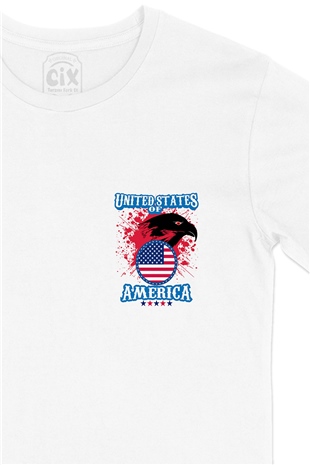 United States Of America Cep Logo Tasarımlı Beyaz Tişört