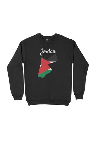 Ürdün Haritalı ve Bayraklı Siyah Sweatshirt