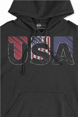 USA Amerika Tasarım Siyah Sweatshirt Hoodie
