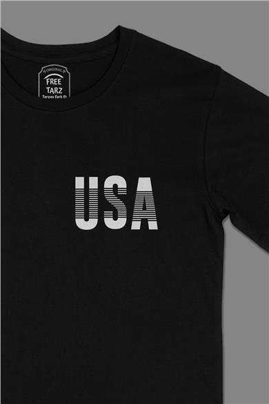 USA Design Cep Tasarımlı Siyah Tişört