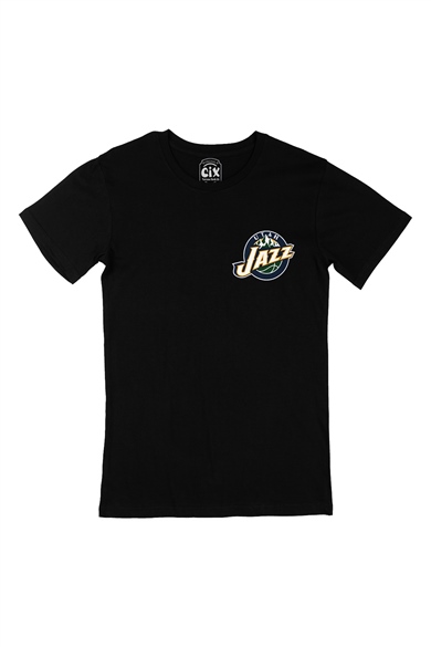 Utah Jazz Cep Logo Tasarımlı Siyah Tişört