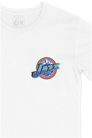 Utah Jazz Old Logo Cep Logo Tasarımlı Beyaz Tişört