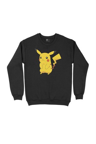 Utangaç Pikachu Siyah Sweatshirt