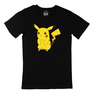 Utangaç Pikachu Siyah Tişört