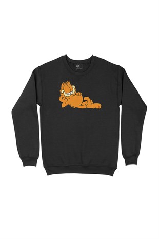 Uykucu Garfield Siyah Sweatshirt