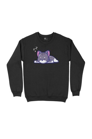 Uyuyan Kedi Siyah Sweatshirt