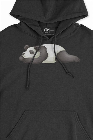 Uyuyan Panda Baskılı Siyah Sweatshirt Hoodie